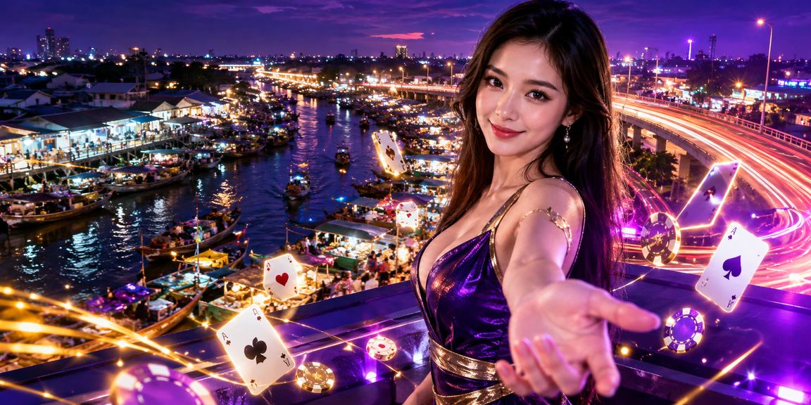 Bàn bài neon sôi động tại Cần Thơ về đêm, không khí casino đầy kịch tính