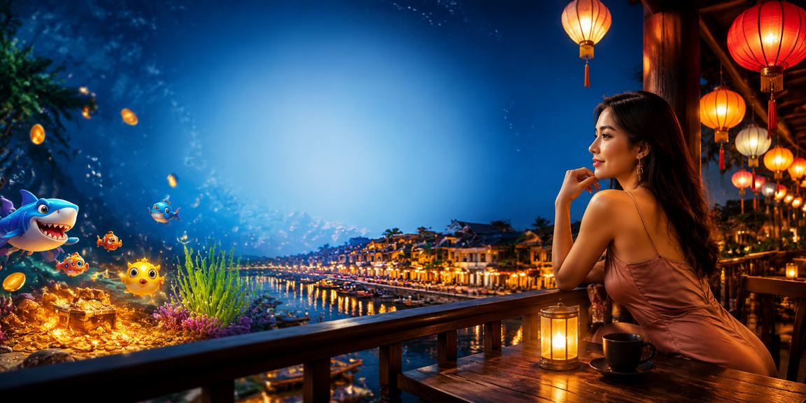 Không gian cà phê phong cách Hội An với người dùng đang xem kèo thể thao trên điện thoại